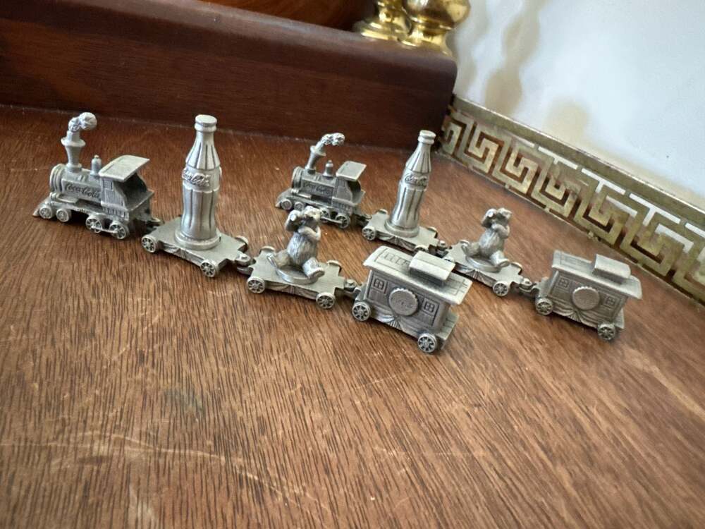 Vintage Coca-Cola Pewter Miniature Collectible Train Set with Polar Bears and Bo